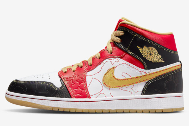 Air Jordan 1 Mid XQ White/Gold Dust-Sport Red-Black - Limited Edition Sneakers